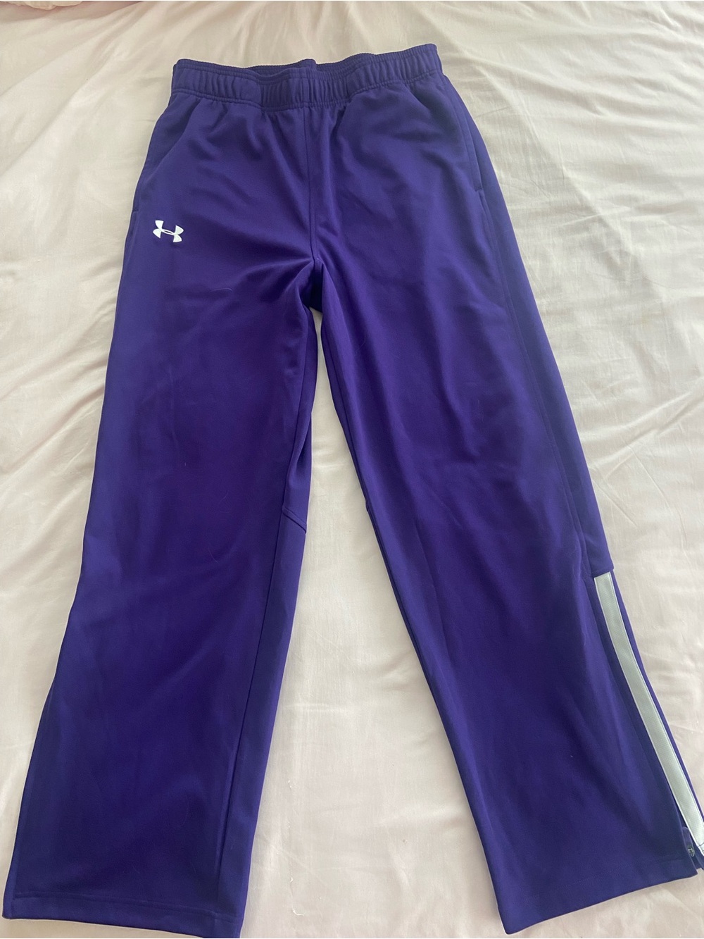 Under Armour Purple Track Pants with White Trim